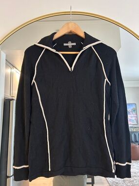 Smartwool Black Half-Zip Sweater with Cream Contrast Piping